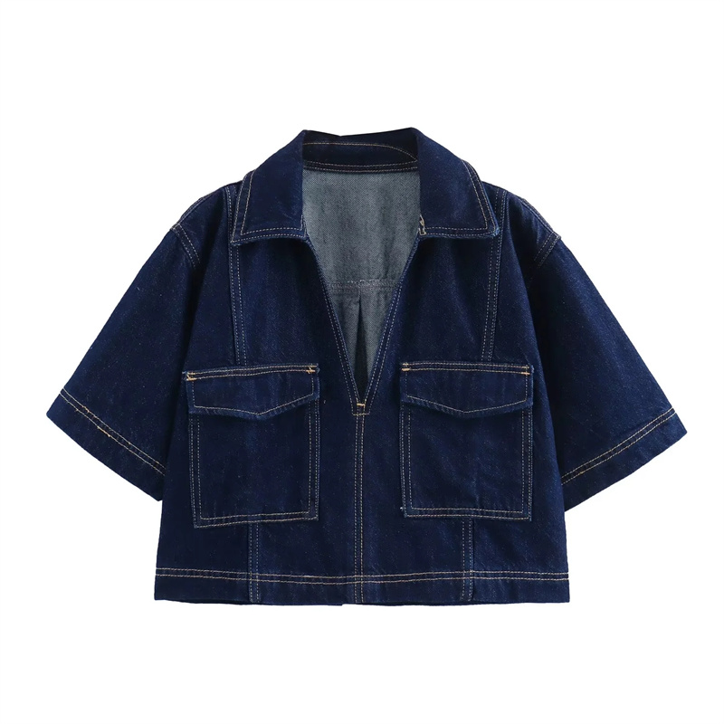 MUJER bleu Denim chemise femme à manches courtes chemise courte femmes été hauts courts femme Streetwear Y2k élégant femmes Blouses