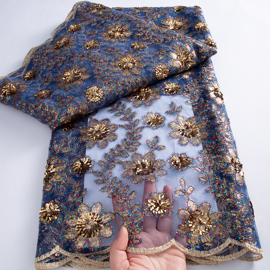 Tissu africain en dentelle de Tulle et paillettes, maille française de luxe, 2025, haute qualité, 5 Yards, filet nigérian pour robe de mariée, couture A3861