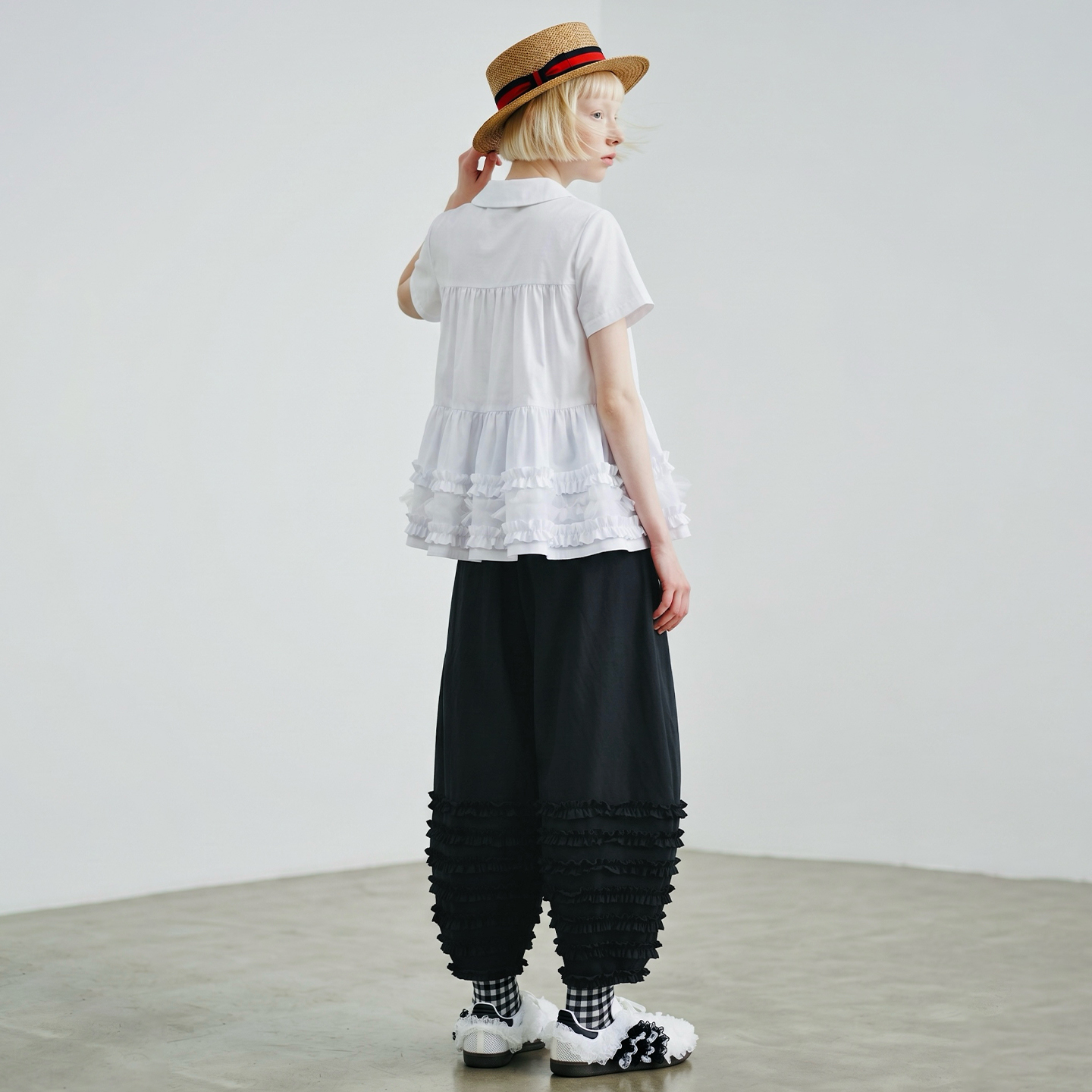 Imakokoni – pantalons et pantalons courts pour femmes, vêtements féminins, noirs, à volants superposés, taille élastique, coupe ample, décontractés