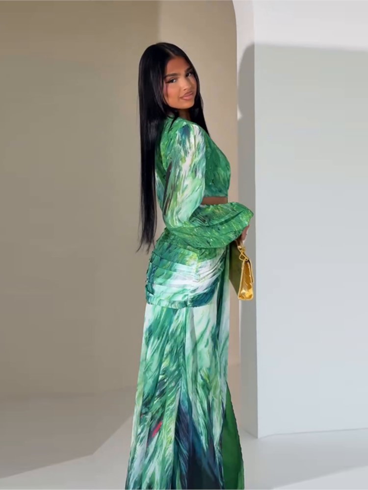 Robe femme 2025 mode été nouveaux robes Para Mujer femmes vacances Style élégant à manches longues fendu imprimé robes fendues