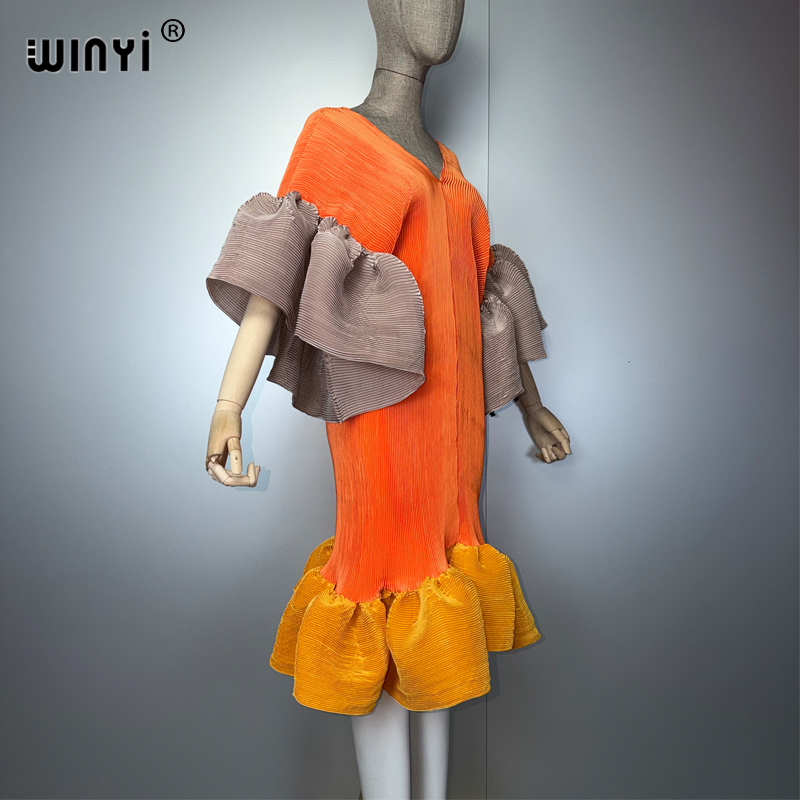WINYI Robe plissée élastique ajustée style bohème, Kaftan Abaya de luxe pour femme musulmane, longue, pour les vacances et les soirées, style Dubaï