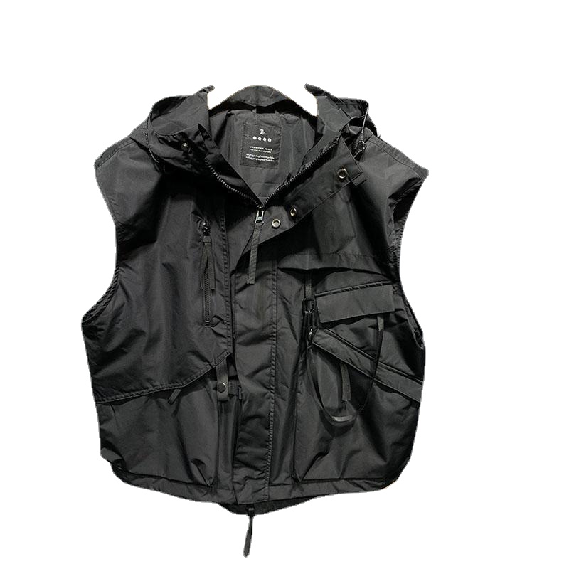 Gilet coréen élégant à capuche pour hommes et femmes, vêtements de travail surdimensionnés au japon, tendance, sans manches, haut Chic, nouvelle collection printemps 2025