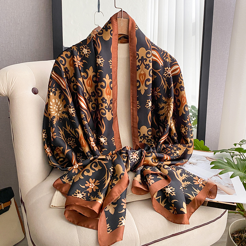 Écharpe en soie classique d'été 180x90cm pour femme, marque de luxe, châle bohème à motif cachemire, bandana, foulard, écharpe de plage pour femme