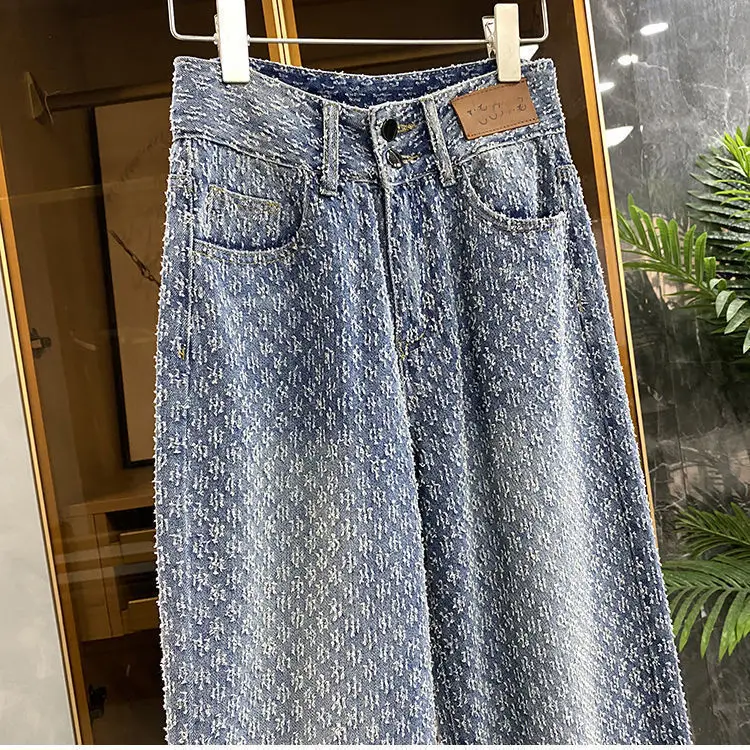Jean femme printemps été jambe droite jean femmes nouveau Design sens pour les femmes coupe ample taille haute pantalon à jambes larges
