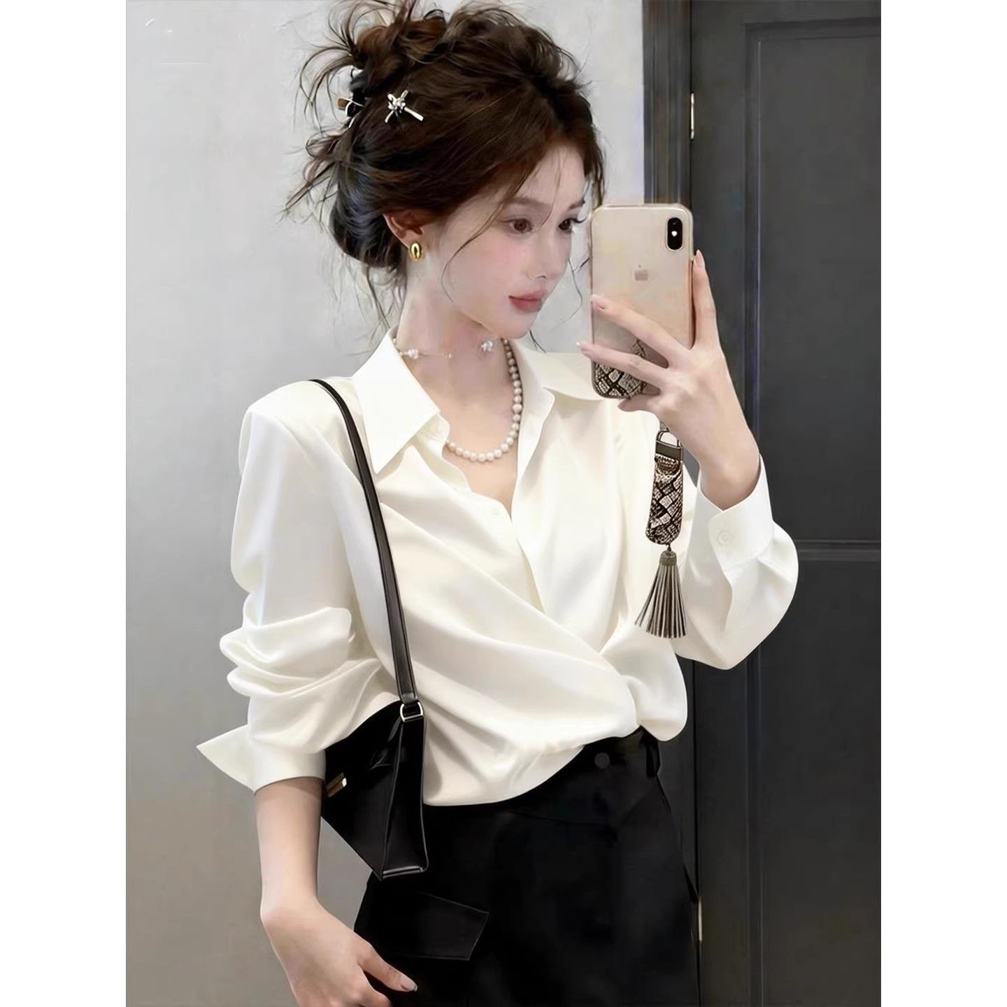 Chemisiers et blouses pour femmes, printemps-été, nouveau modèle, manches longues, boutonnées, haut en satin blanc fin, tenue de bureau pour femme, vêtements féminins tendance