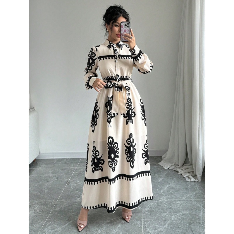 Robe Eid femmes musulmanes fête Abaya robes imprimer Jalabiya à lacets longue Robe Ramadan maroc dubaï caftan Islam Abayas robes