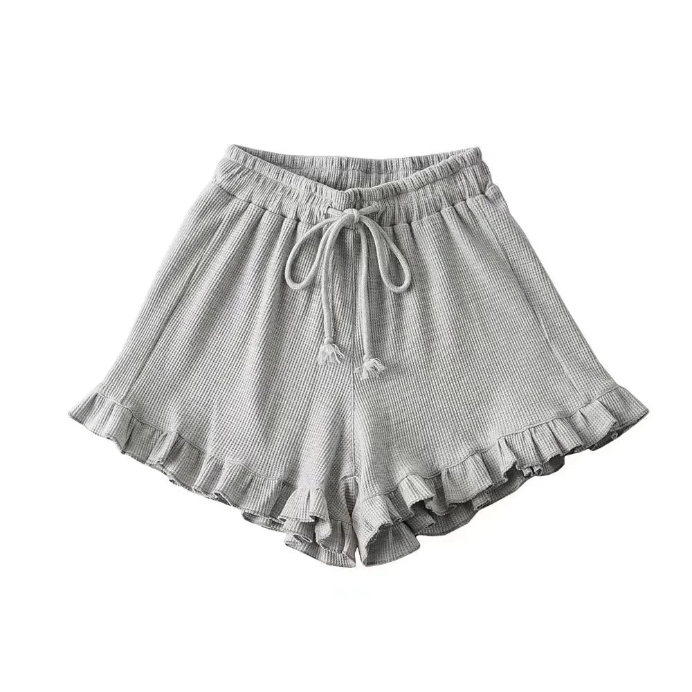 Pantalon de survêtement décontracté à taille élastique pour femme, short gaufré, pantalon chaud en dentelle taille haute, mode d'été, Y2K