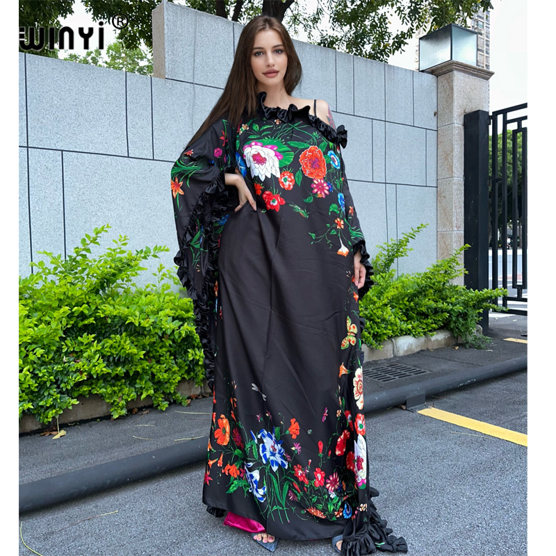 WINYI Kaftan imprimé Moyen-Orient, vêtements africains tendance, tenues de plage pour femmes, robe maxi de soirée, abaya musulmane, luxe Dubaï