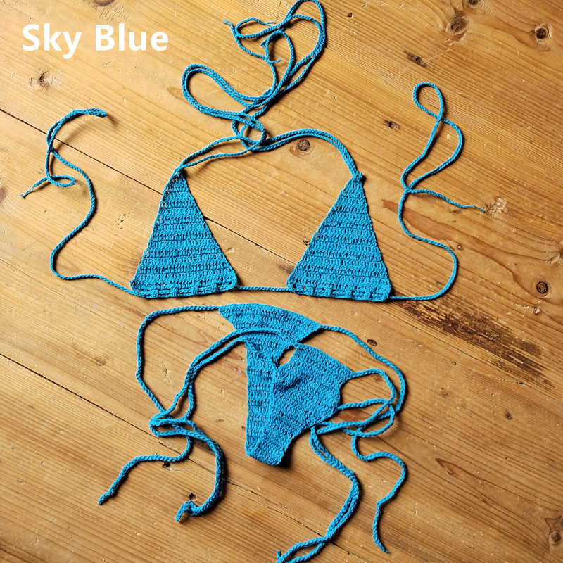 Boho plage femmes Sexy Bikini string à la main maillot de bain au Crochet bas de Bikini ajouré taille basse tricot maillot de bain