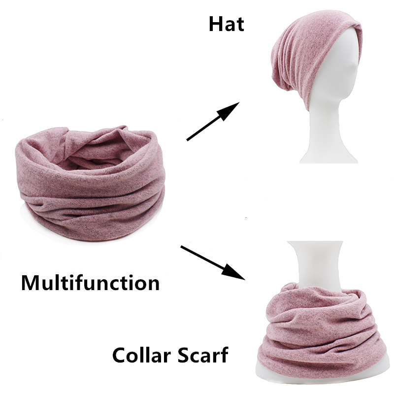 LOVINGSHA Automne Hiver Double-usage Chapeaux Pour Femmes Fille Écharpe Solide Conception Mince Dames De Mode Feminino Skullies Bonnets HT078