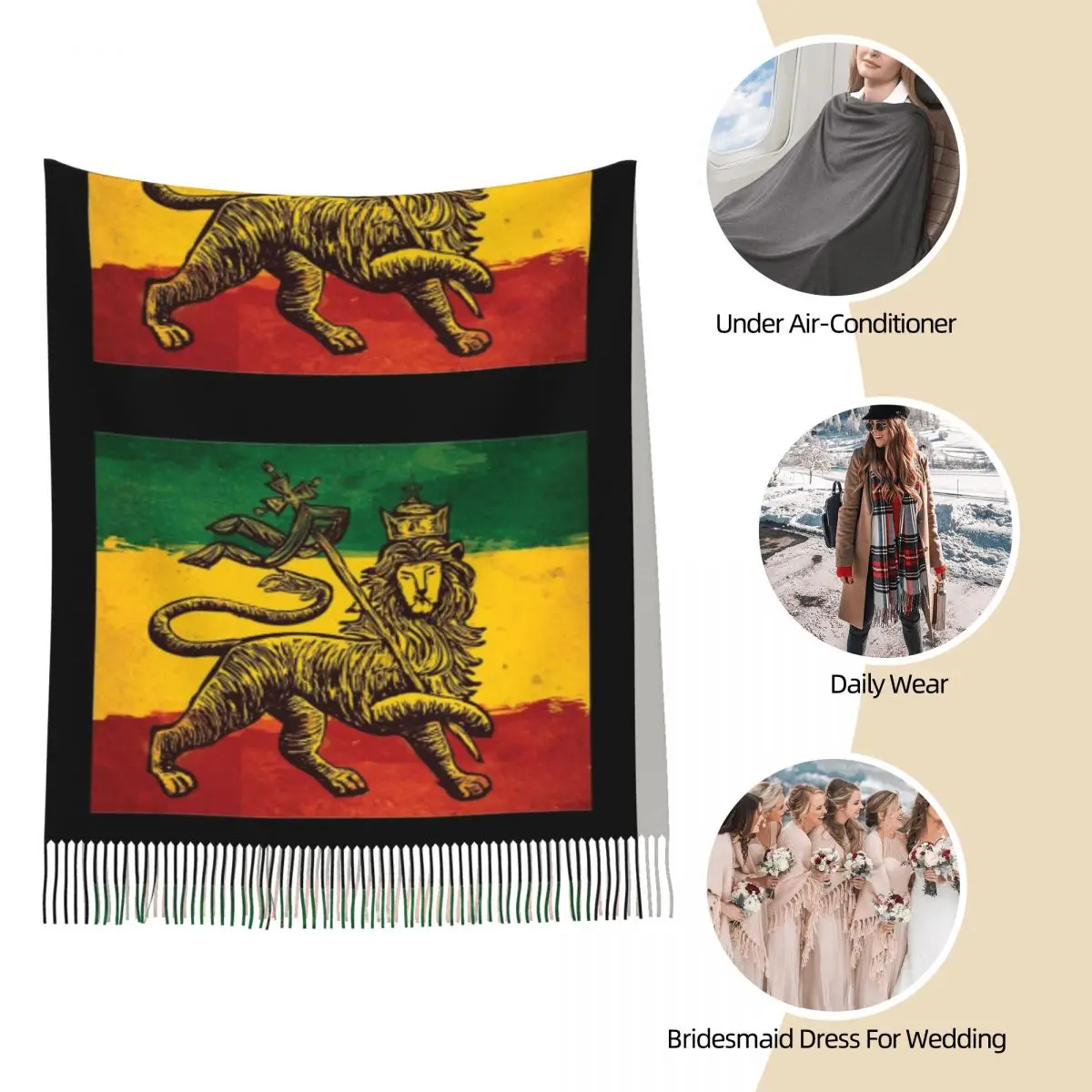 Rasta Feel-Écharpe pour femme, châles d'automne et d'hiver, rond Reggae discutant, rastafari Jamaica, grand châle, écharpe pour 03/Wear