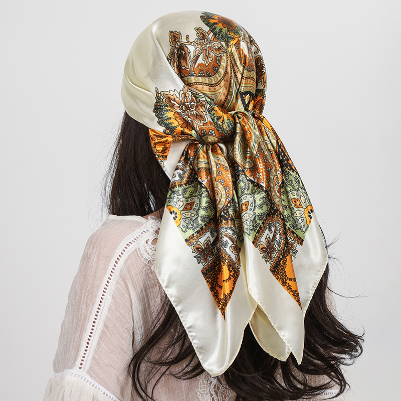 Marque de luxe carré Foulard en soie femmes châle 90*90 cm imprimé noix de cajou Foulard Femme Foulard Satin Bandana Hijab foulards