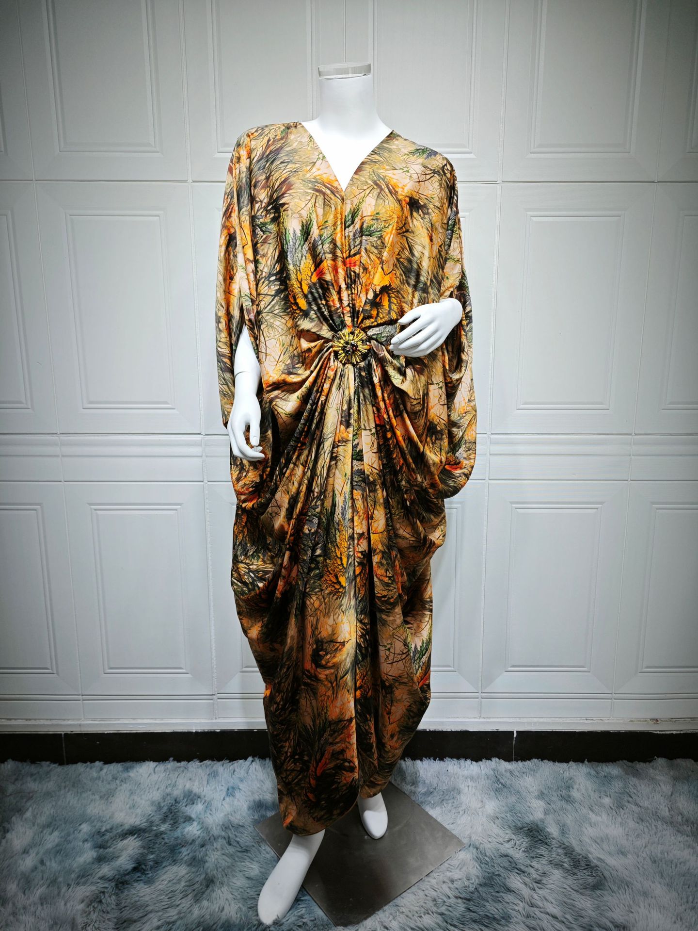 Eid femmes Robe musulmane Abaya imprimer col en V fête Jalabiya Ramadan robes longues Abayas robes Largos caftan arabe longue Robe 2025