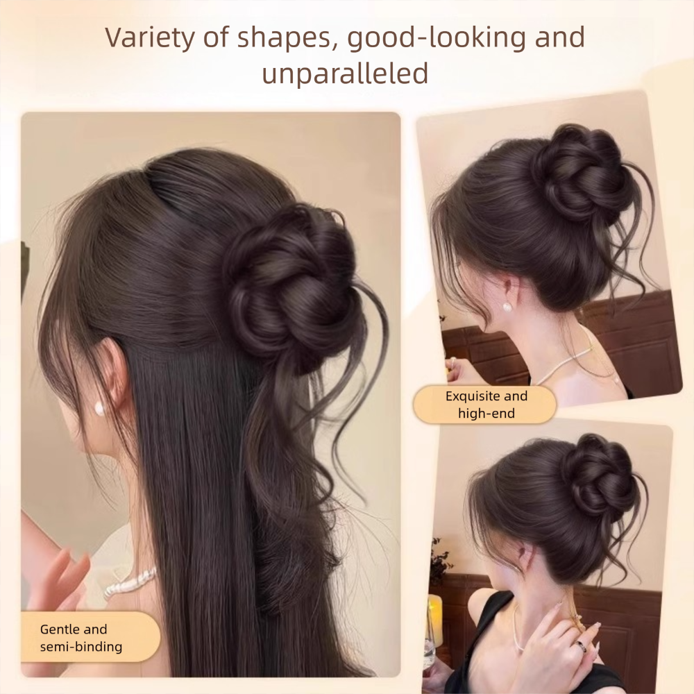 Élégant chignon synthétique à pince, postiche naturel et volumineux, marron noir, pour femme