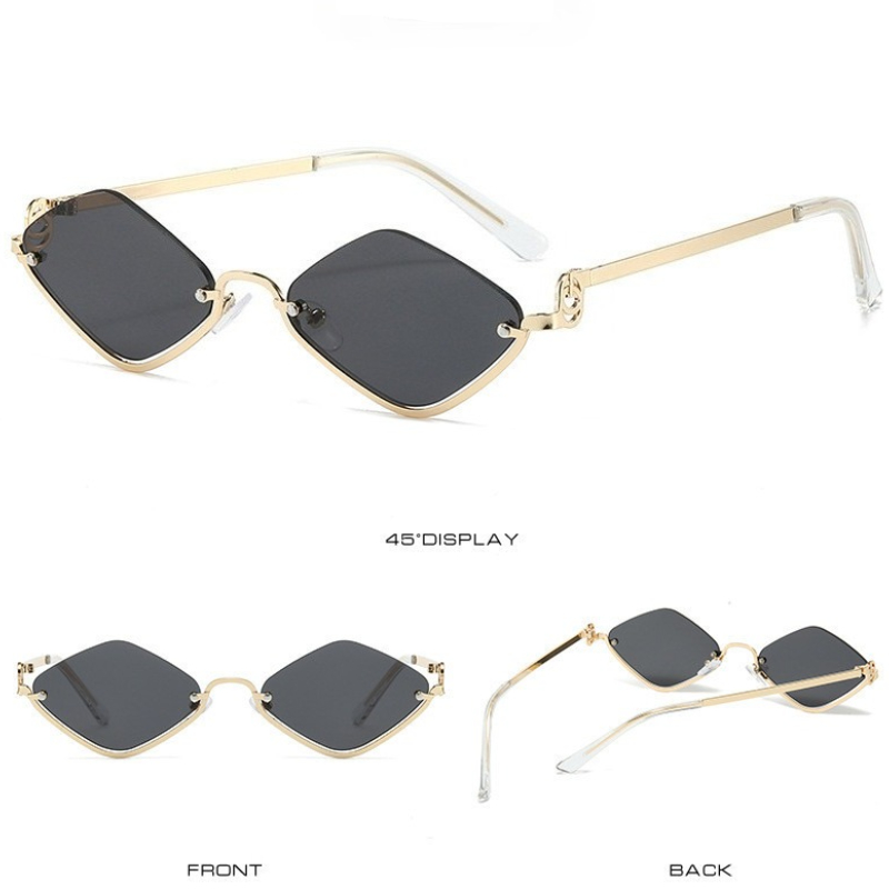 Lunettes de soleil en métal de marque de luxe pour femmes et hommes, demi-monture en forme de diamant, petites lunettes de soleil d'extérieur Dopamine, nouvelle collection 2025