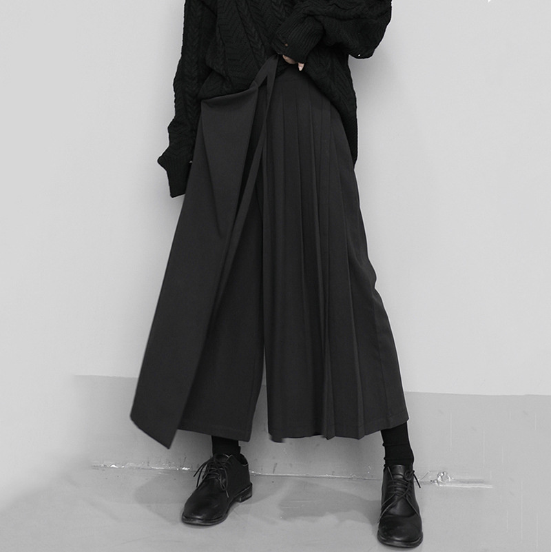 Mode coréenne nouveau automne irrégulier faux deux pièces jupe pantalon femmes pantalon à jambes larges dames taille élastique bretelles pantalon décontracté dame