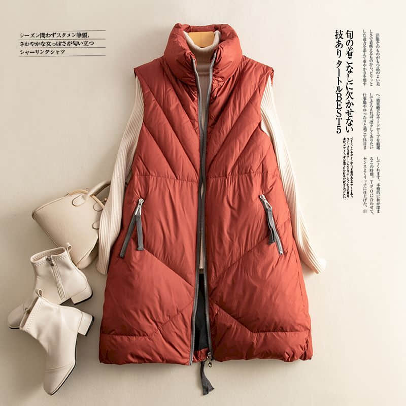 Gilets pour femmes col montant gilets décontracté coton ajouté Cardigans Style coréen ample mi-longue matelassé veste haut pour femme