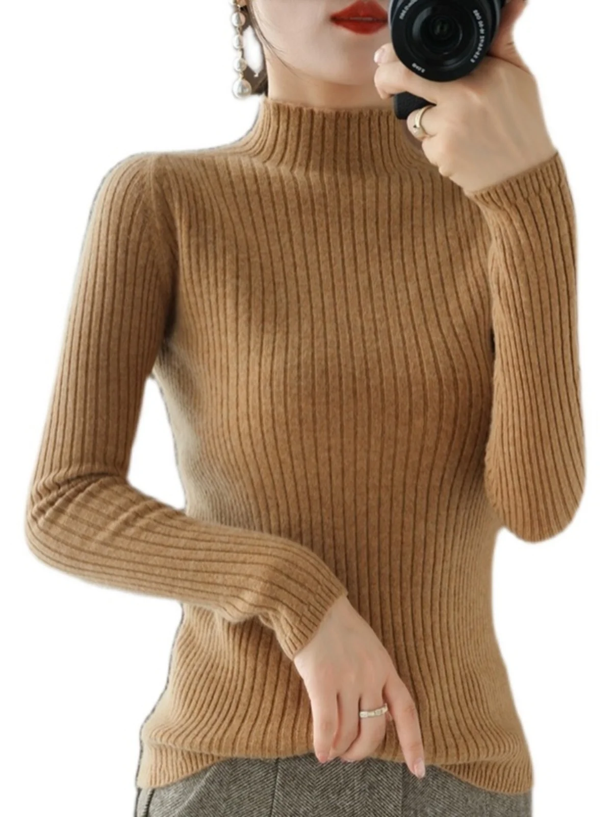 Pull à manches longues coupe couvertes pour femme, chandails optiques chauds, pulls coréens, col mi-haut, tricot monochrome, mode automne et hiver