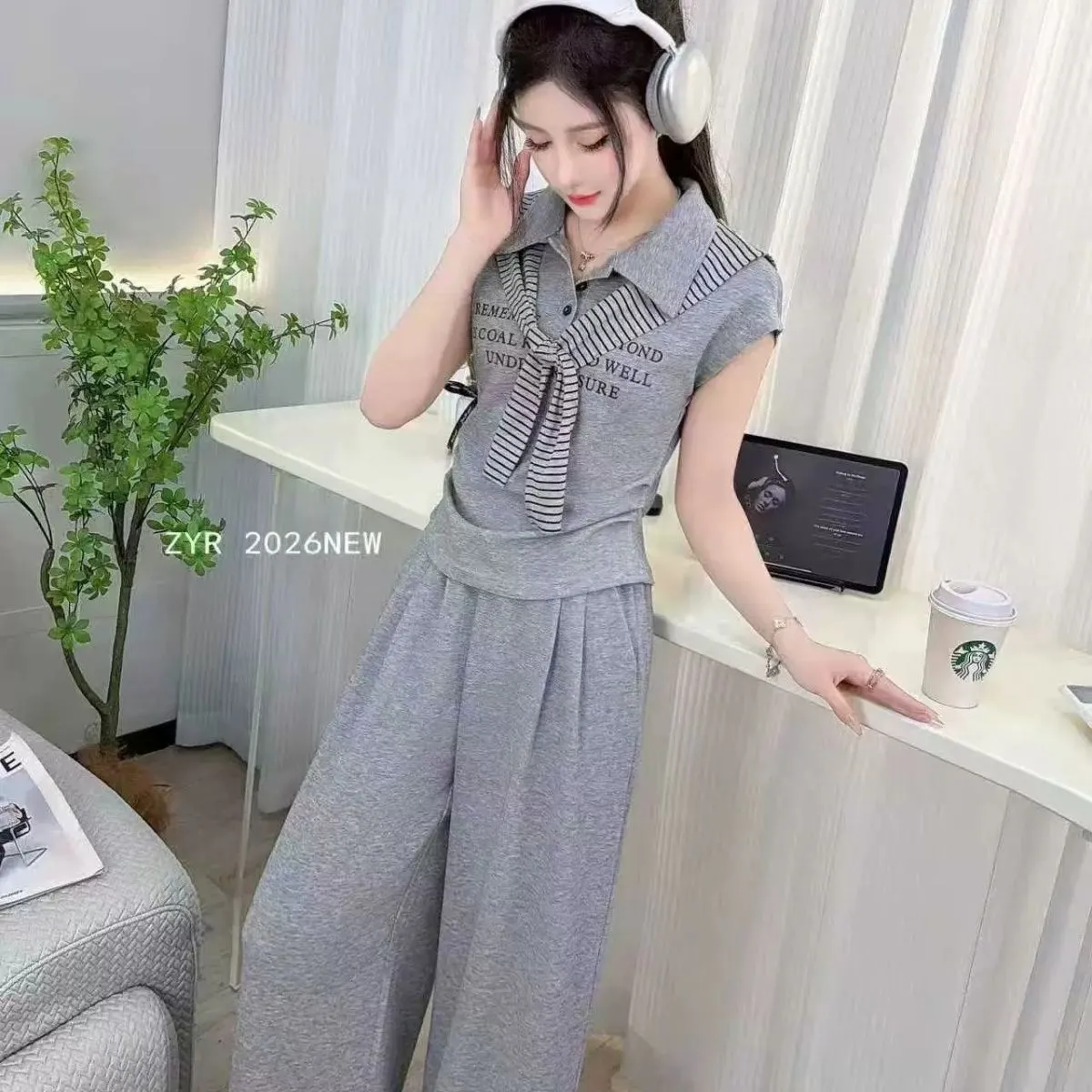 Ensemble deux pièces décontracté pour femme, nouveau style d'été, élégant et amincissant, à manches courtes, avec taille cintrée