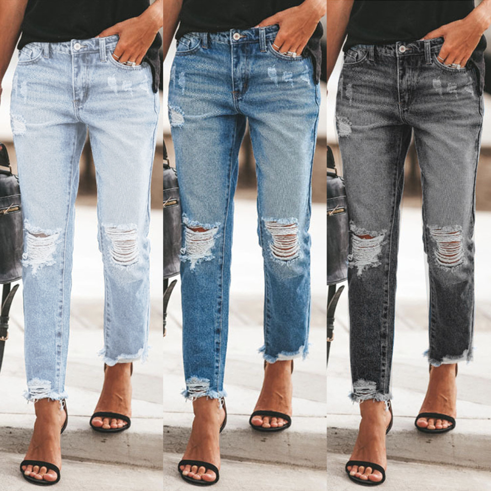 Nouveau jean Slim femme mode pantalon en Denim déchiré décontracté printemps automne bureau dame pantalon de travail taille haute jean droit