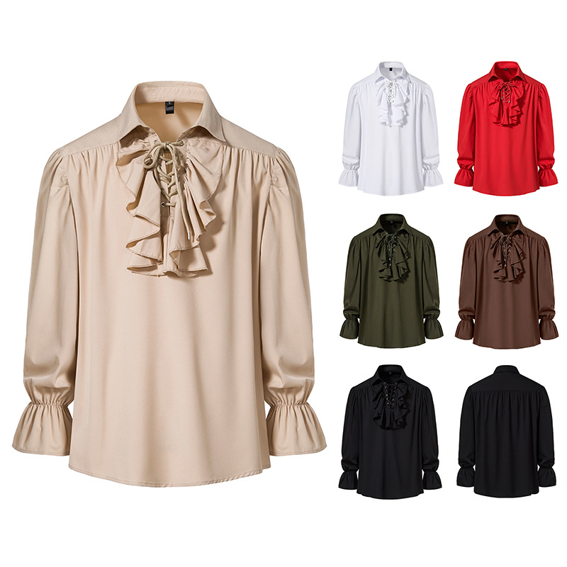 Chemises pour hommes, style médiéval rétro, chemises de performance, manches bouffantes, décontractées, pour scène, cosplay, fête, vêtements masculins, chemise S09