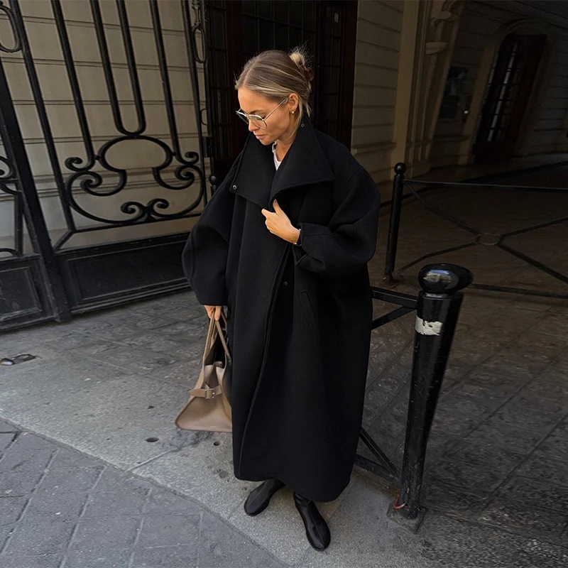 Manteau d'hiver pour femme 2026, nouvelle collection automne, style coréen, col montant, manches chauve-souris, coupe ample et oversize, manteau long décontracté chic pour le streetwear