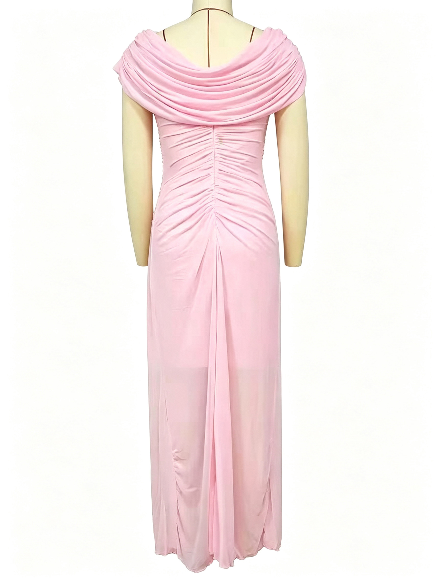 Robe élégante pour invitée de mariage, col bénitier, drapée, plissée, à col évasé, sans manches, robe longue de soirée, couleur unie.