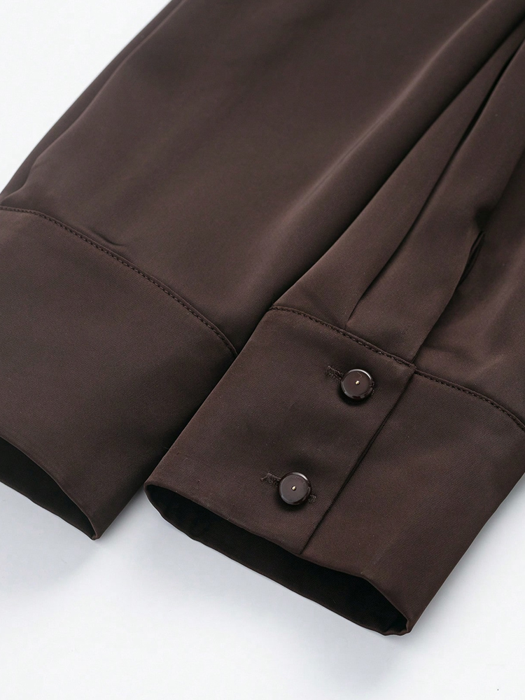Chemisier en satin chic pour femme avec ceinture, manches longues, col à revers, chemise élégante, haut tendance