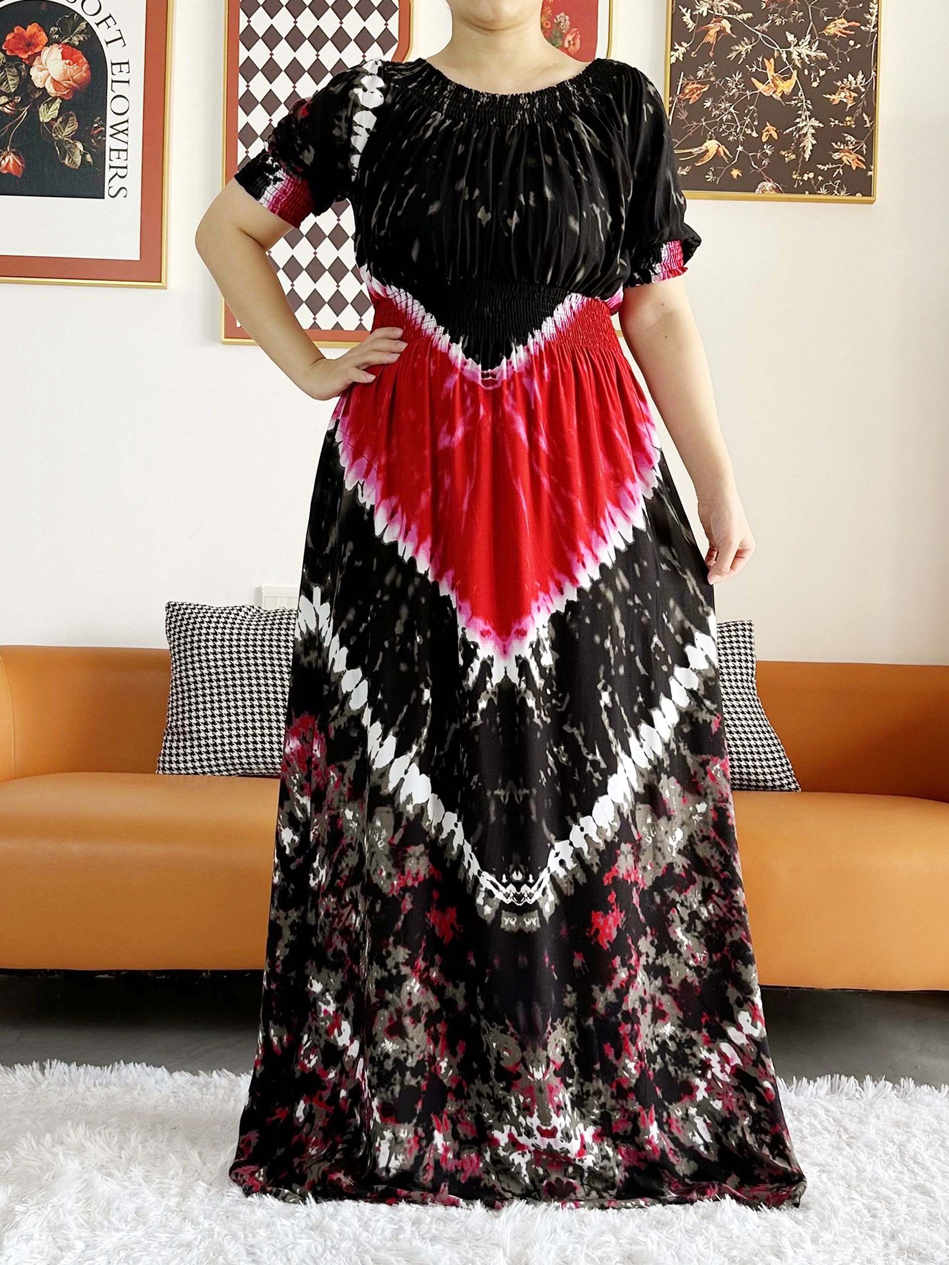 Abaya d'été 2026 pour femme à manches courtes, imprimé positionné, taille cintrée, coupe ample, motif floral, Boubou Maxi, vêtements islamiques africains pour femme