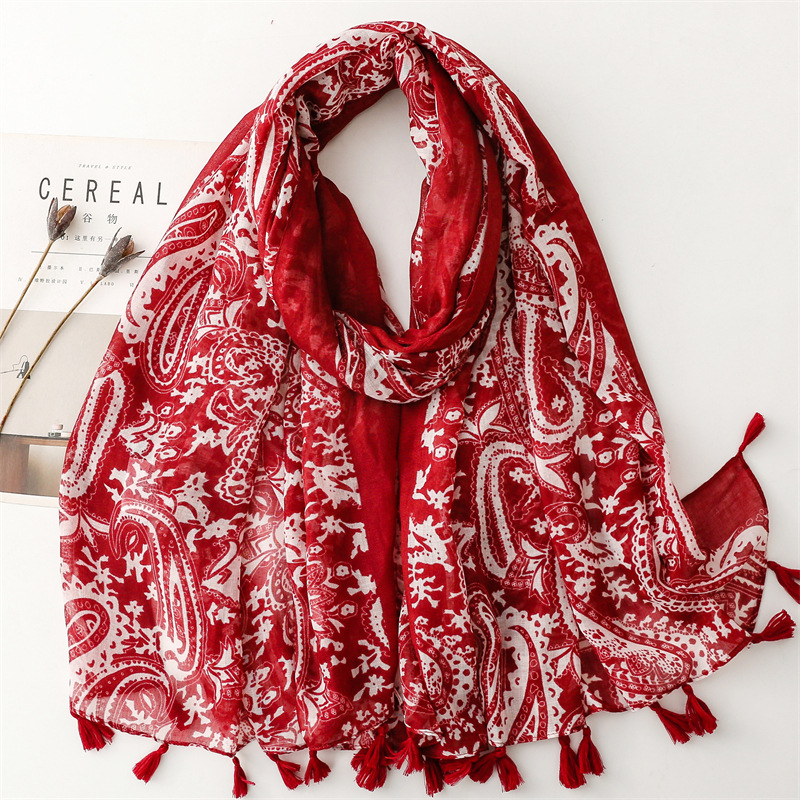 2026 printemps mode marron Paisley Floral gland Viscose châle écharpe dame imprimer doux Pashmina Hijab et enveloppes Foulard musulman