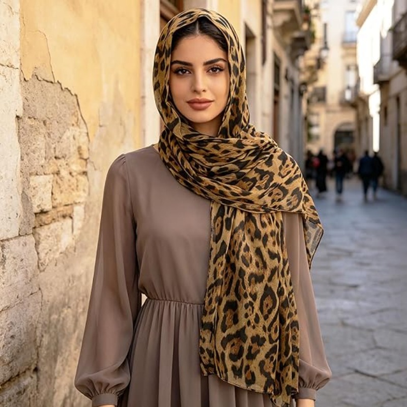 Écharpe légère à imprimé léopard pour femme, couvre-chef tendance, hijab, châle en voile de coton pour la saison printemps, automne, hiver