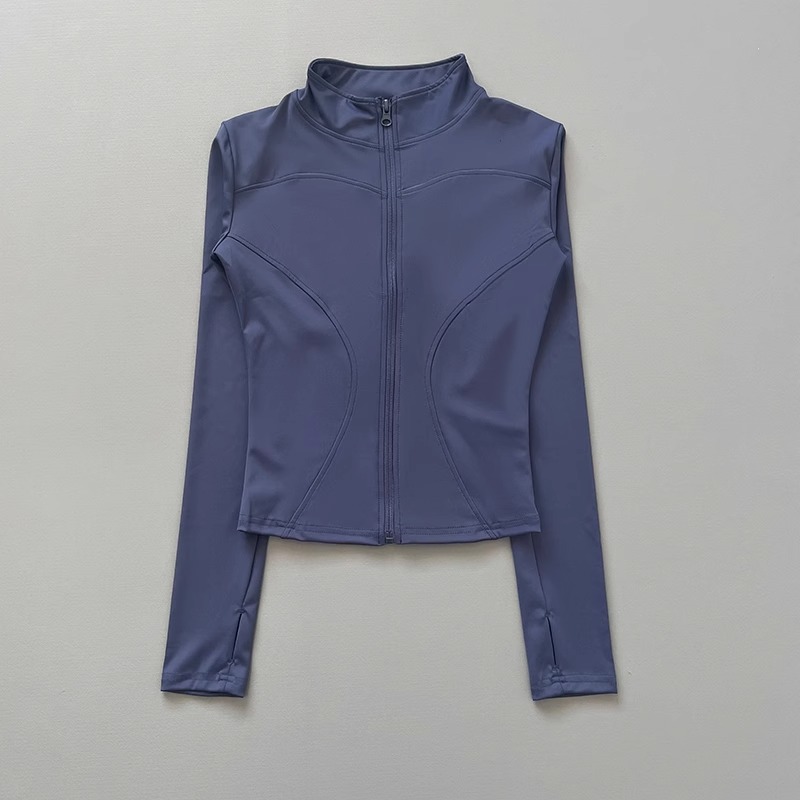 Veste d'entraînement pour femmes, extensible, ajustée, fermeture éclair sur le devant, manches longues, course à pied, Yoga, amincissante, col montant, séchage rapide