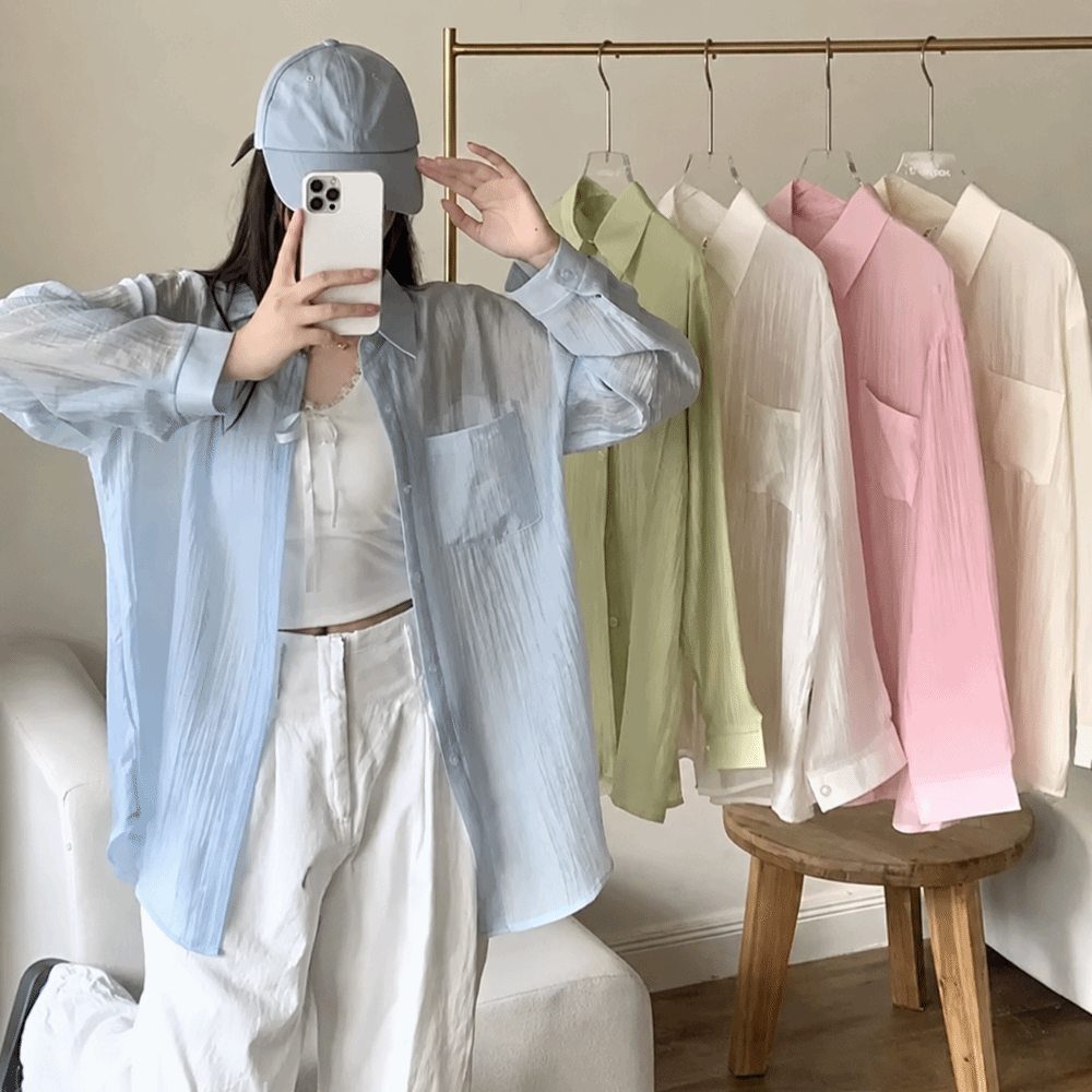 Chemise ample anti-UV à manches longues en soie glacée légère, chemisier en mousseline transparente résistant au soleil