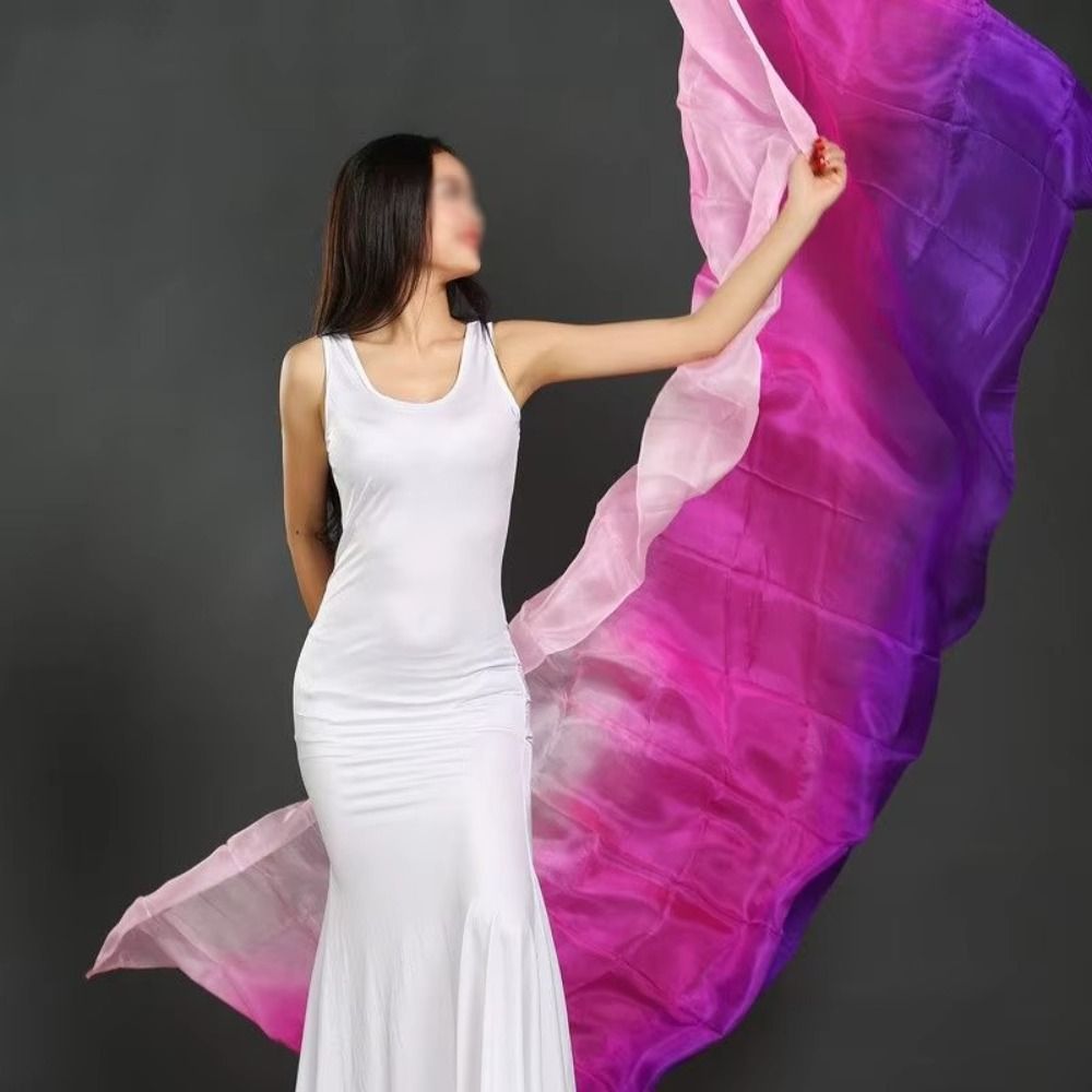 Voiles de danse du ventre en soie, texture légère, couleur dégradée, châles de danse latine 250cmx120cm, voile de performance