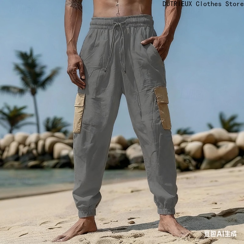 Pantalons en coton et lin pour hommes, pantalons décontractés respirants doux et confortables, pantalons de travail pour hommes de rue et de vacances à la mode