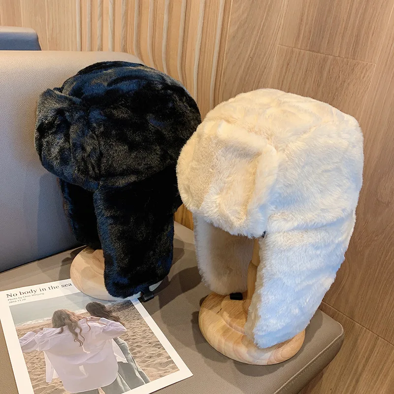 Bonnet chaud épais pour femme, casquette russe, mode coréenne, chapeau de pilote à oreillettes Ushanka, tendance, chapeau de bombardier réglable, hiver
