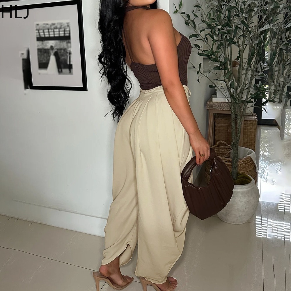 HLJ mode ample fleur bourgeon pantalon femmes couleur unie froncé Patchwork taille haute pantalons longs femme Streetwear pantalon 2025 nouveau