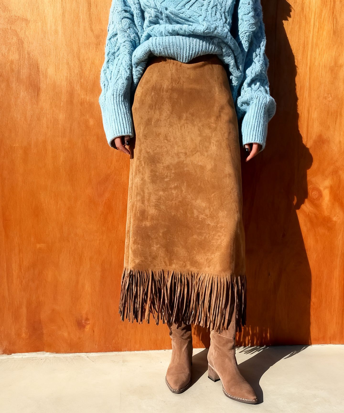 Jupe longue en daim à franges pour femmes, à la mode et élégante, en automne et en hiver, une jupe longue confortable et ajustée