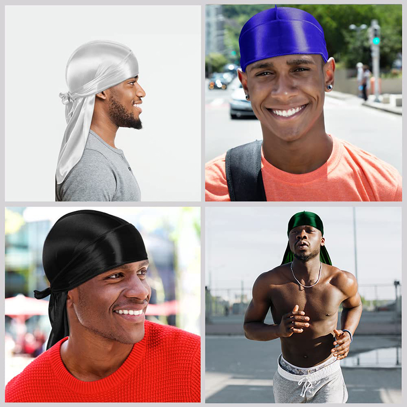 3 pièces/lot longue soyeuse Durag longue queue soyeuse écharpe musulman Doo chiffon Pirate chapeau Durag chimio Turban pull casquette bandeau de cheveux Bandanas