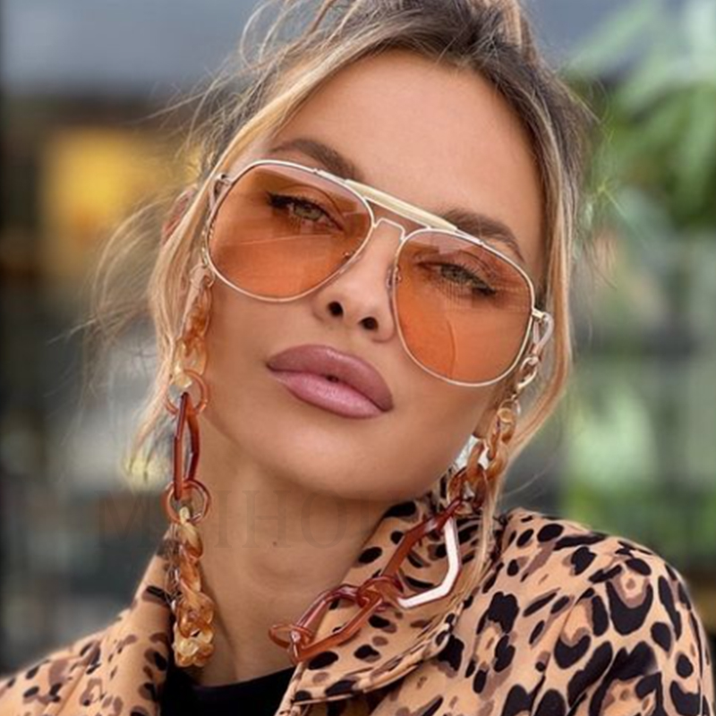 Lunettes de soleil pilote à monture métallique pour femmes, Double pont, Champagne, luxe, carrées, claires, surdimensionnées