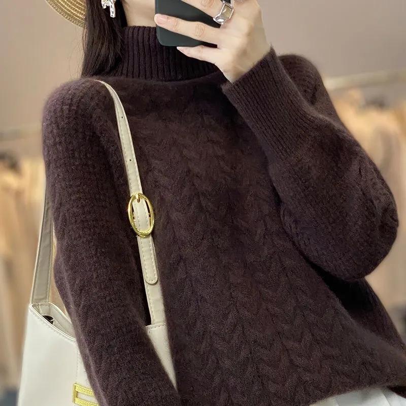 Pull en cachemire à col roulé pour femme, nouveau modèle automne-hiver, pull décontracté en tricot, streetwear.