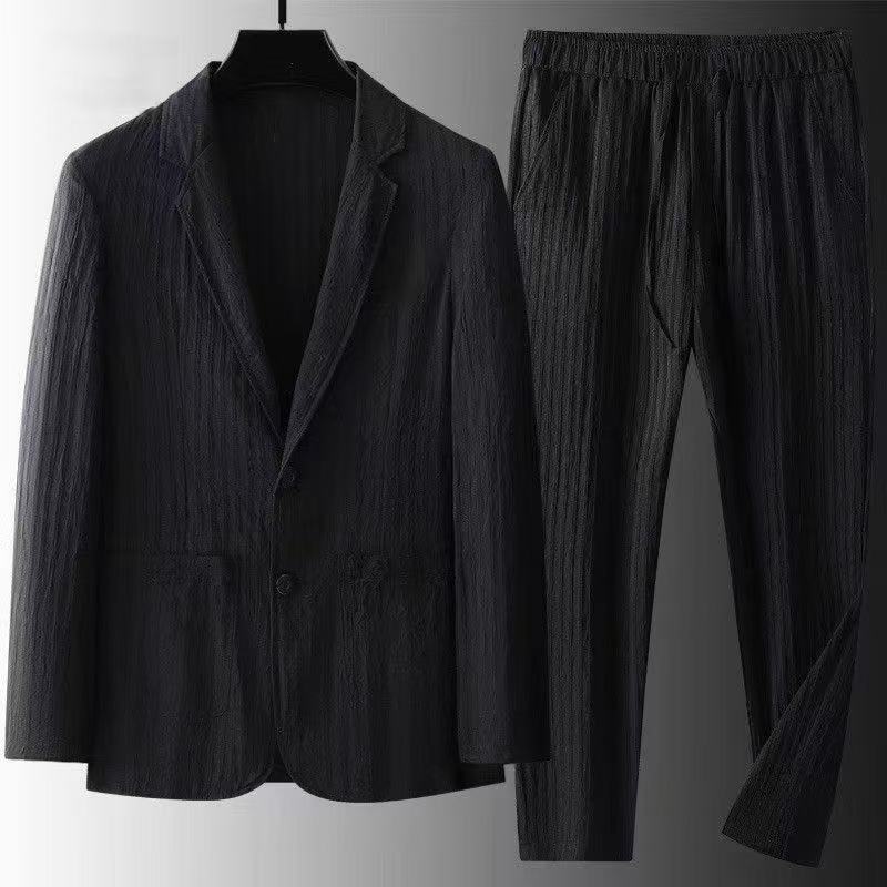 Costume d'été pour homme, 2 pièces, blazer en lin léger, blazer slim + pantalon, vêtements décontractés pour affaires, ensemble respirant fin