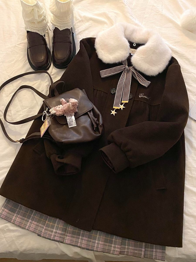 Manteau en laine à manches longues pour femmes, Style Preppy japonais, ample, de styliste, élégant, doux, Kawaii, vêtements Vintage