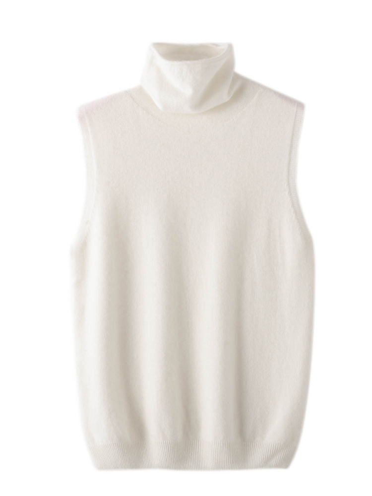 Pull à col roulé sans manches pour femme, gilet 100% laine mérinos, basique, tricoté doux, haut de Style coréen, automne hiver