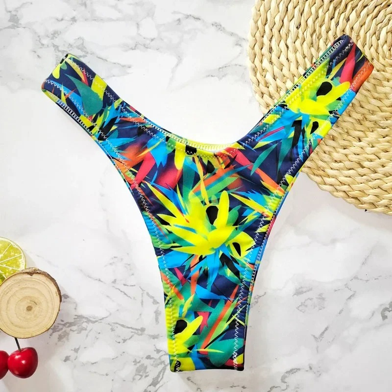 Nouveau imprimé fleuri brésilien Bikini bas femmes maillots de bain taille haute Sexy V string maillot de bain maillot de bain femmes maillots de bain femmes