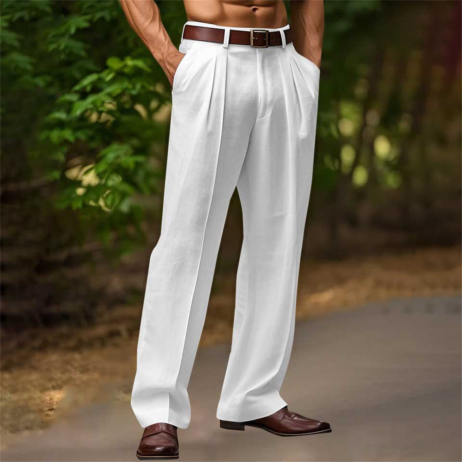 Pantalon de Costume Homme Décontracté Couleur Unie Coupe Classique Plissé Devant Moderne Formel Business