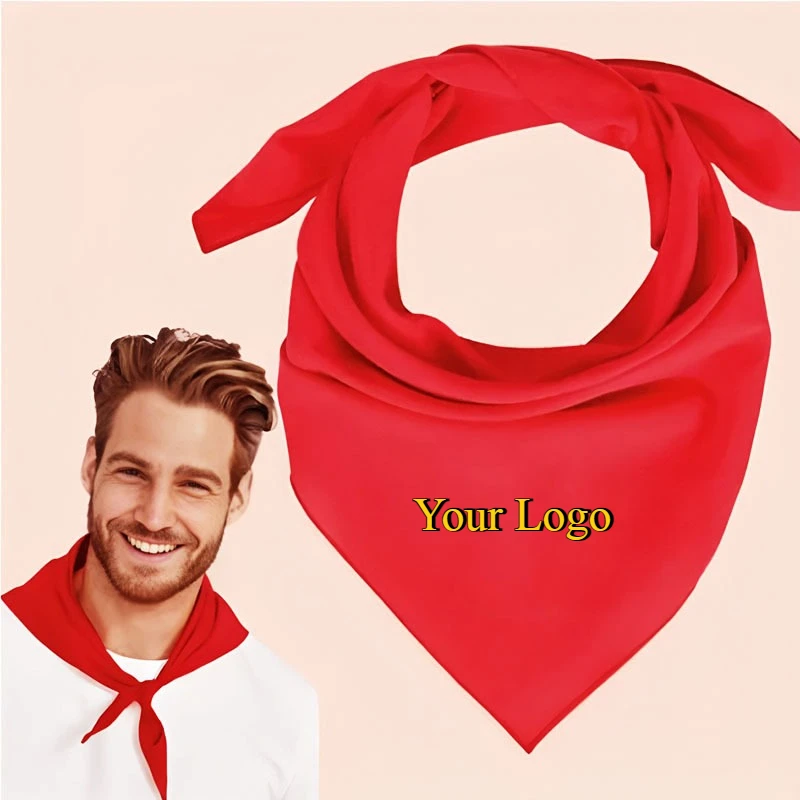 Foulard triangulaire personnalisé en coton 100% pour hommes et femmes, idéal pour mariages et fêtes, avec logo imprimé sur mesure, couleur unie, vente en gros