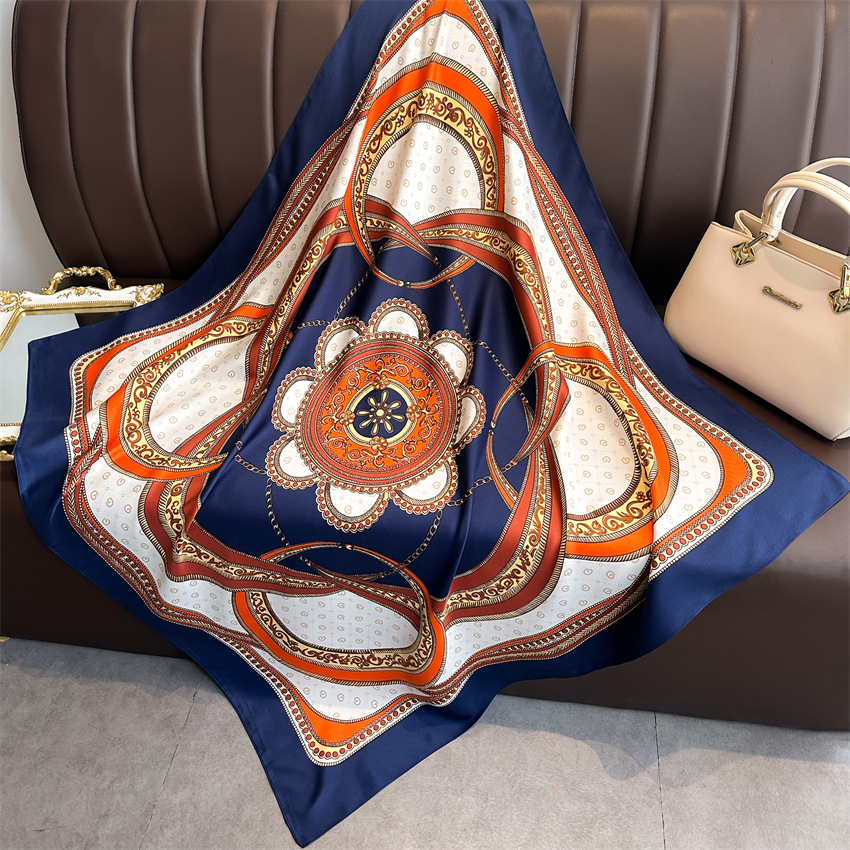 Nouveaux Foulards en Soie Imprimée 90x90cm, Grands Carrés en Satin, Châles pour Femmes, Marque de Luxe, Hijab, Bandeau