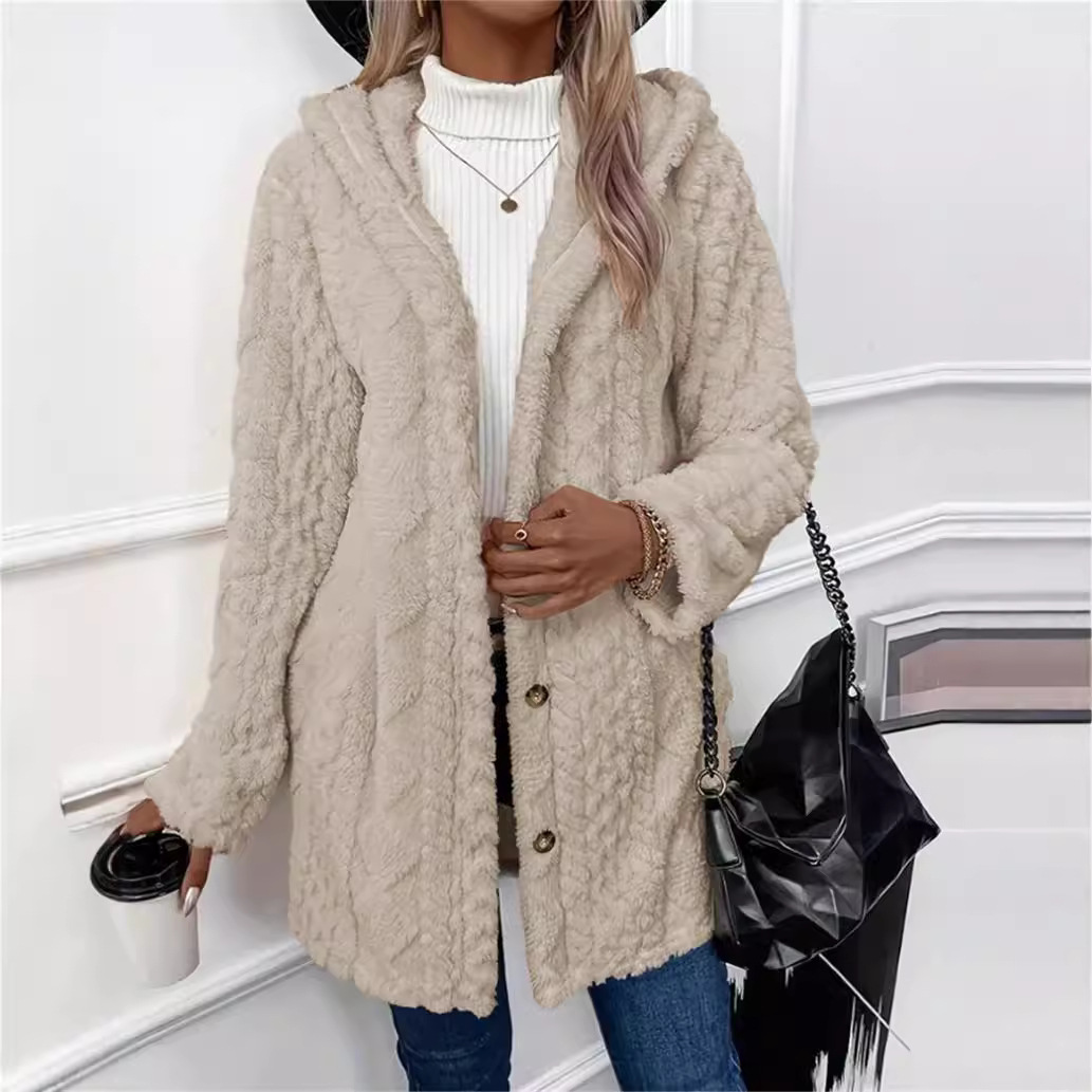 Femmes Cardigan veste à capuche automne hiver Argyle motif texturé à capuche ourlet irrégulier boutons polaire surdimensionné manteau d'extérieur
