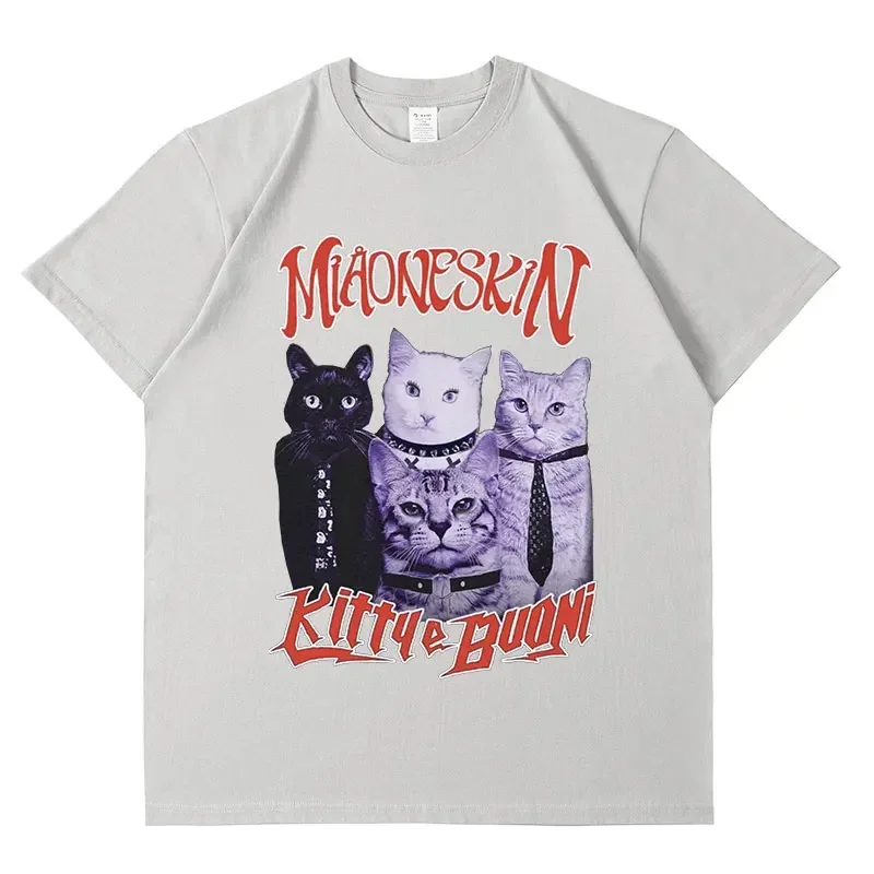 T-shirt graphique de chat de maneskin de groupe de rock pour hommes et femmes, hip hop vintage, coton surdimensionné, Harajuku, esthétique, streetwear